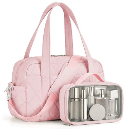 Percover Women Gym Bag with Toiletry Organizer Pouch, Quilted Workout Duffle with Compartments for Daily Fitness & Yoga, Locker-Friendly Soft Carry, Blush Pink - Image 1
