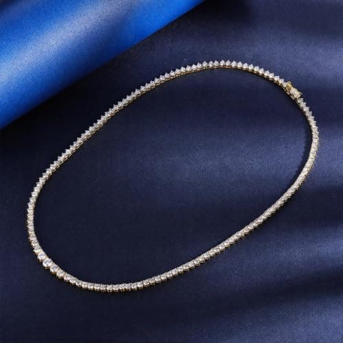 Gemsme 3mm Graduated Tennis Necklace, 18K Yellow Gold Plated 3.0mm Graduated Round Cubic Zirconia Classic Tennis Necklace For Women (20 Inch) - Thumbnail 2