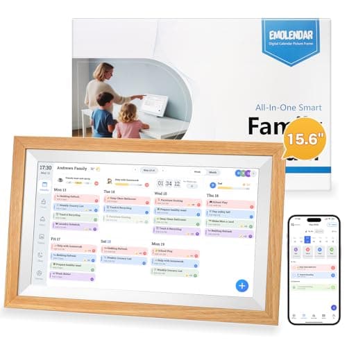 EMOLENDAR Digital Calendar,15.6 Inch Smart Wifi Electronic Calendar with Wooden Frame, Full HD Touchscreen Display Picture Frame Calendar for Family Schedules Planner Organizing-Wall & Desk Mountable - Image 1