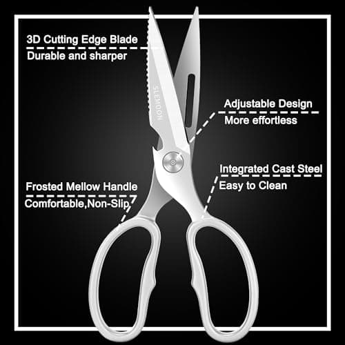 SLEMOON Heavy Duty Poultry Shears That Come Apart, All Purpose Kitchen Shears for Food,3Cr14 Fully Forged Stainless Steel Sharp Blades for Chicken,Meat,Seafood,Herbs Kitchen Scissors - Thumbnail 4