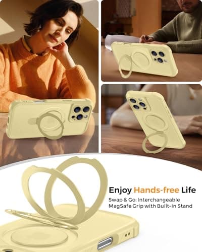 MOCCA Design for iPhone 16 Pro Case with Magnetic Invisible Stand [Full Camera Protection] [Compatible with Magsafe] Military Drop Shockproof Translucent Matte Phone Case Cover 6.3",Creamy Yellow - Thumbnail 4