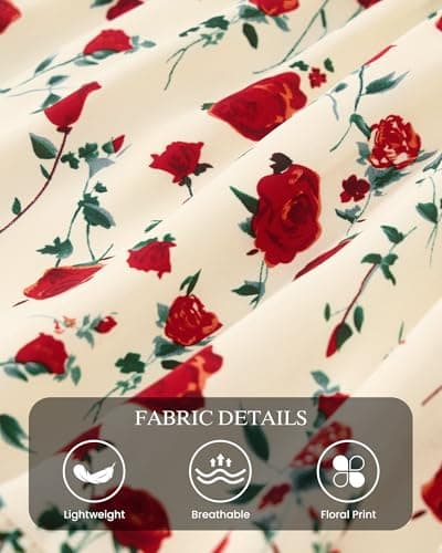 dowerme Women Summer Casual Dresses 2026 Puff Short Sleeve V Neck Floral Boho Midi Dress Flowy Ruffle Spring Sundress(Floral Apricot Red,Medium) - Thumbnail 6
