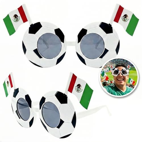 Soccer Sunglasses Soccer Party Favors,Sports Theme Party Decorations,Birthday,2026 International Sports Game Photo Booth Props Novelty Sunglasses with Mexico Flag, Funny Sports Fan Eyewear, 2 Pack