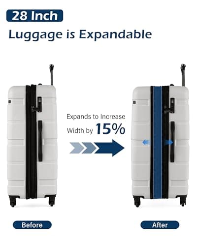 Coolife Luggage Set 3 Piece Hardside PC+ABS Suitcase with TSA Lock, Expandable Large Checked Luggage, Lightweight Rolling Carry On with Spinner Wheels(20/24/28 Inch, White) - Thumbnail 6