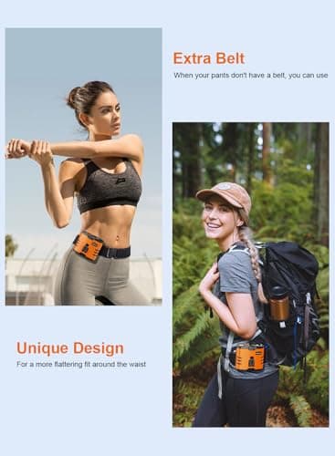 Auxemu Portable Waist Fan, Rechargeable Belt Fan with 10-Speed Turbo Motor, 35H Runtime, 130° Wide Airflow Body Fan with LED Light, Hands-Free Wearable Fan for Outdoor Work, Camping, Fishing (Orange) - Thumbnail 4
