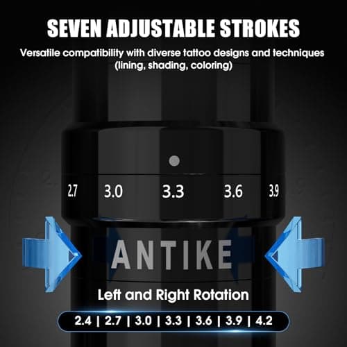 ANTIKE Cordless Tattoo Gun Kit with 7 Adjustables Strokes and 2 pcs * 1600 mAh Tattoo Batteries,Tattoo Kit Complete with Needles Cartridges, Inks and Tattoo Accessories AK-TKE551A-1 - Thumbnail 3