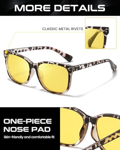 SODQW Night Driving Glasses for Women Men Polarized Anti Glare Night Vison Glasses for Nighttime Driving UV400 Yellow Lens 26 - Thumbnail 3