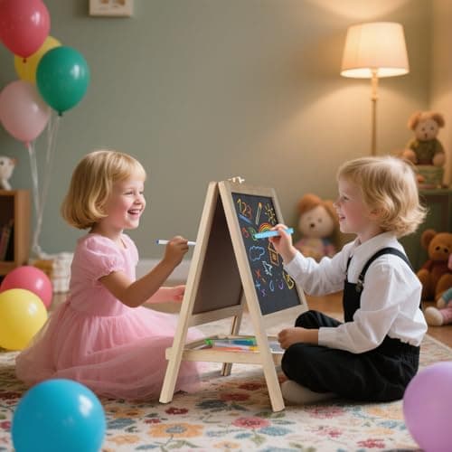 Tabletop Painting Wooden Art Easel for Kids - 4-in-1 Double-Sided Drawing Board for Toddlers 2-4, Chalkboard & Dry Whiteboard with Markers, Eraser, Magnetic Letters/Numbers & Flashcards - Thumbnail 5
