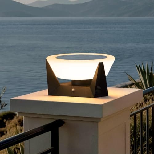 MVBT Solar Post Lights Outdoor, 11" Outdoor Pillar Lights, IP54 Waterproof Solar Powered Column Lamp, Dusk to Dawn Modern Post Light, 3000K LED Bulb Round Column Lighting for Driveway Patio Deck Yard - Image 1