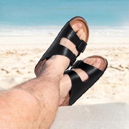 ODOLY Men's Cork Footbed Slide Sandal, Arch Support Summer Outdoor Sandals with Adjustable Buckle for Men, Black EU42 / US9 - Thumbnail 3