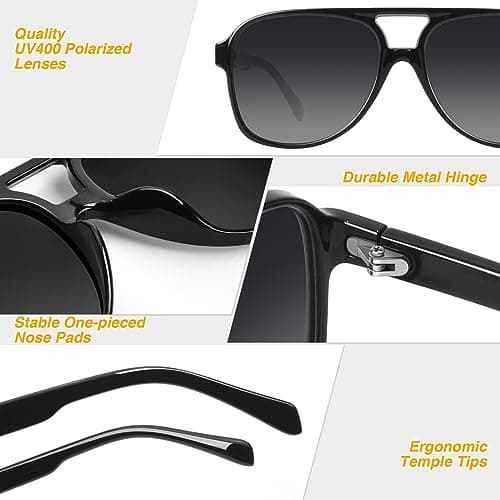 GQUEEN Retro Pilot Sunglasses Womens Men Polarized 70s Vintage Square Shades Double Bridge UV400 - Thumbnail 3