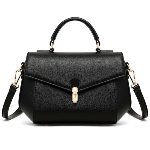 Goinsound Vegan Leather Crossbody Bag for Women Top Handle Purse Flap Shoulder Bag for Women Trendy Handbag with 2 Removable Straps Black - Image 1