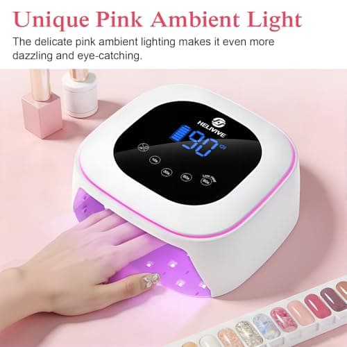 HELIVIVE Cordless UV LED Nail Lamp, 80W Rechargeable Nail Dryer with 4 Timers, Atmosphere Light & Mirror Base, UV Light for All Gel Nails, Ideal for Training,Nail Art Practice,Home & Salon Use (White) - Thumbnail 2