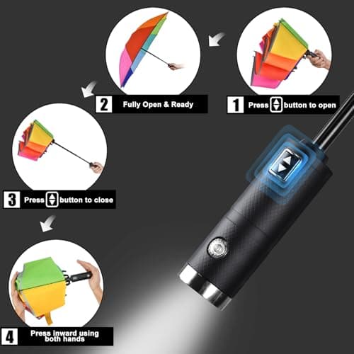 Lejorain Inverted Rainbow LED Umbrella - Folding Reverse Automatic Travel Umbrellas Compact for Rain Windproof Women - Portable Upside Down Collapsible Reflective Umbrella - Thumbnail 5