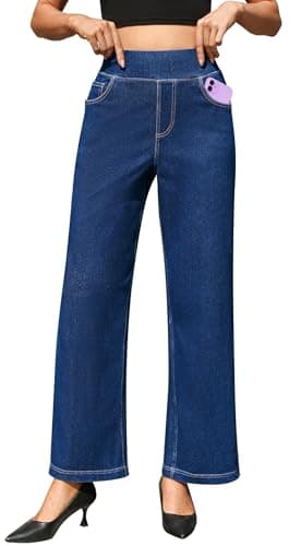 AVAMO Stretchy Wide Leg Jeans for Women Baggy Pull On High Waisted Jeans Elastic Sweatpant Jean Trendy Straight Denim Pants - Image 1