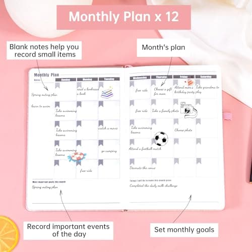 CAGIE Undated Planner Weekly and Monthly with Inner Pocket Leather journal with Goal & Habit Tracker Organizer, Hardcover Weekly Monthly Planner for Work School Home, 5.7" x 8.3", Pink - Thumbnail 3