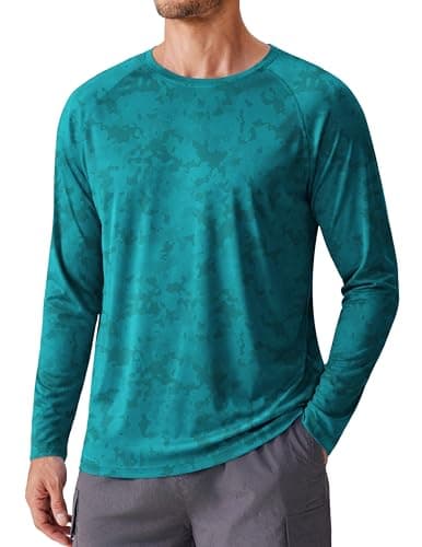 PINSPARK Men's UPF 50+ Sun Protection Shirts Quick Dry Long Sleeve Fishing Shirts for Men Lightweight Beach Swim Shirt Green - Image 1