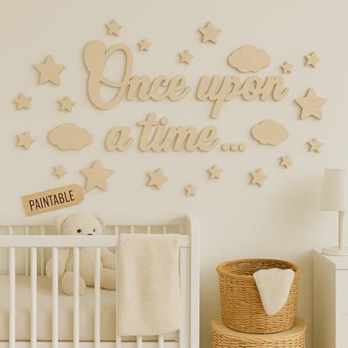 Woodamore Once Upon A Time Sign For Nursery Decor - Once Upon A Time Wall Decor, Reading Corner Decorations For Kids, Wood Reading Sign For Kids Bookshelf Decor - Image 1