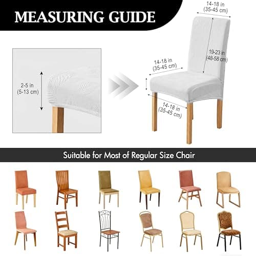 Genina Waterproof Dining Chair Covers Set of 6,Stretch Dining Room Chair Slipcovers with Leaf Jacquard,Removable Kitchen Chair Protector for Home,Restaurant,Banquet-White - Thumbnail 3