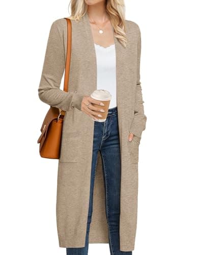 GRACE KARIN Basic Long Cardigans for Women Lightweight Open Front Maxi Long Knitted Cardigan Sweater Women Fall Clothes Quiet Luxury Clothes (Khaki,S) - Image 1