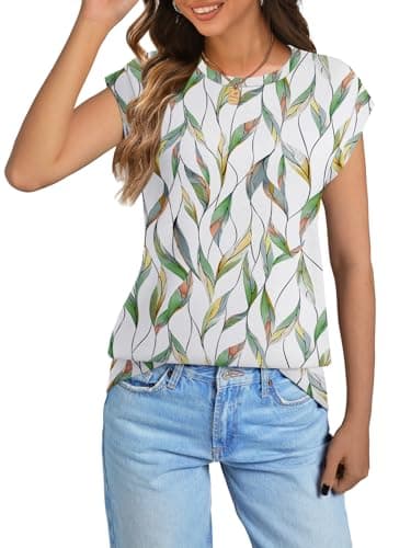 NORACORA Ladies Tops and Blouses Loose Fit Colored Tops Summer Shirts Womens Print Fashion Summer Tops Spring Outfits Casual Basic Tees Colorful Leaf M - Thumbnail 2