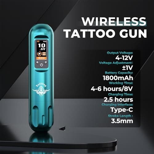 Tuffking Tattoo Machine Kit Rotary Wireless Tattoo Gun Kit with 20pcs Extra Smooth Cartridge Needles Practice Skin Tattoo Supplies for Beginners & Professional Artists - Thumbnail 2