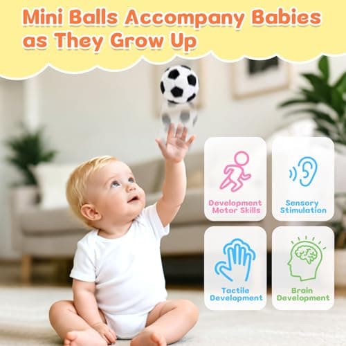 Baby Ball Toys 0-6 Months, Newborn Plush Rattle 3pcs Football Basketball Soccer Sports Set-Sensory Toys with Rattles for 0 3 6 9 12 Months Infant Boys Girls Birthday or Shower Gifts - Thumbnail 4