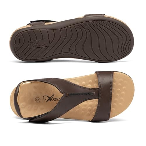 Athlefit Brown Orthopedic Sandals for Women Comfortable Orthotic Flat Sandals with Adjutable Strap for Summer Beach Casual Walking 11 - Thumbnail 6