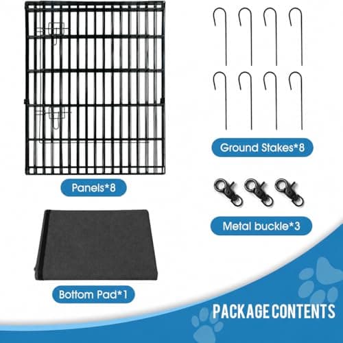 Dog Pen Pet Playpen Dog Fence Indoor Foldable Metal Wire Exercise Puppy Play Yard Pet Enclosure Indoor Outdoor 8 Panels 24 Inch with Bottom Pad (Bottom Cover Fence with Printing) - Thumbnail 5