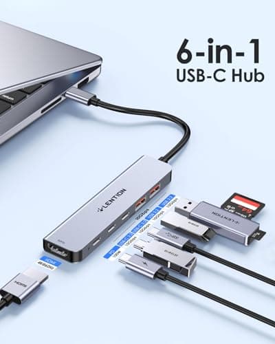 LENTION 6-in-1 USB C Hub with 4K HDMI, 10Gbps Data Transfer, 100W PD Charging, 2×USB-C 2×USB-A for MacBook Pro/Air, iPad Pro, Gray CE37 - Thumbnail 2