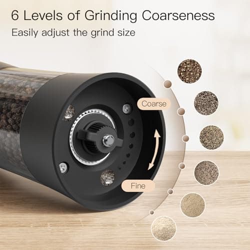 Ultrean Electric Salt and Pepper Grinder Set, USB-C Rechargeable, Salt and Pepper Shakers Spice Mill with 6 Adjustable Coarseness LED Light, Kitchen Appliances for HouseWarming Gifts - Thumbnail 3