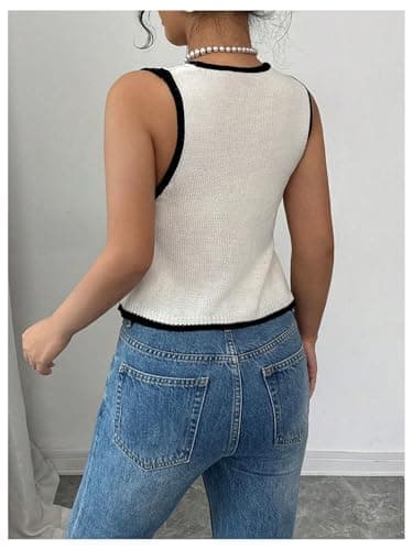 GORGLITTER Women's Crochet Tops Boho Tie Front Knit Crop Tank Tops Sleeveless Western Cowgirl Summer Going Out Outfits Beige Medium - Thumbnail 2
