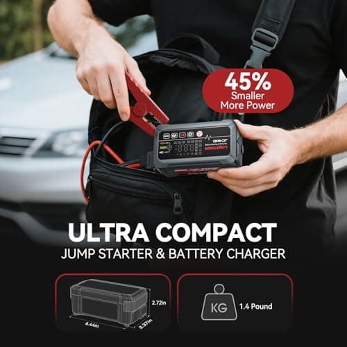 LOKITHOR JC400 9-in-1 Battery Charger and Jump Starter, 2500A 12V Portable Jump Box for Car Upto 8.5L Gas/6.5L Diesel, 750mA/1A/2A, 6V/12V Automotive Battery Maintainer, Trickle Charger and Desulfator - Thumbnail 5
