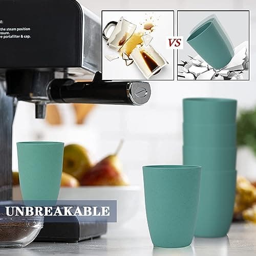 Homienly Plastic Cups Reusable 8 PCS Wheat Straw Cups a Good Alternative Drinking Glasses Cup Plastic Glasses Unbreakable Reusable Dishwasher Safe Cup Microwave Safe Cups with Green Color (20 OZ) - Thumbnail 6