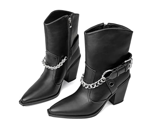 feetquake Ankle Boots for Women Block Heels Western Boots Comfortable Black Cowgirl Boots Women 6M - Thumbnail 5