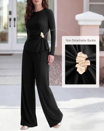 BTFBM Casual Lounge Sets Fall Outfits For Women 2026 Two Piece Set Fashion Clothing Airport Outfit Vacation(Black,X-Large) - Thumbnail 2