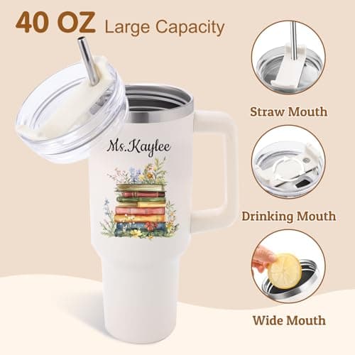 Elemtansy Teacher Appreciation Gifts Personalized Tumbler with Name Custom 40 oz Tumbler with Handle Customized Thank You Teacher Gifts from Students Back to School 2026 Graduation Cup Gifts for Women - Thumbnail 4