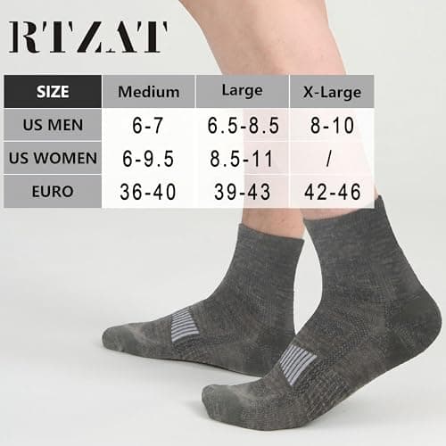 RTZAT 3 Pairs Merino Wool Socks for Men Business Casual Wool Ankle Thin Hiking Running Athletic Compression Thermal Support Warm Breathable Cushioned No-Show Low Cut Sock - dark green Medium - Thumbnail 6