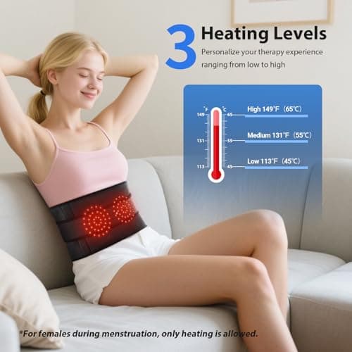 Lower Back Massager with Heat, Heating Pad for Back, Stomach Heating Pad, Waist Belt Wrap with Heat Vibration 3 Levels Adjustable, Touchscreen Control, Adjustable Size, Gifts for Dad Mom (Black) - Thumbnail 2