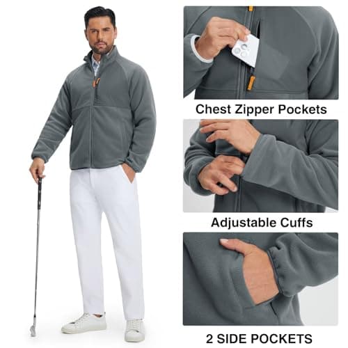 M MAELREG Reversible Fleece Lined Jacket Men Zip Up Warm Golf Jackets Fall Winter Casual Insulated Coats Clothes - Thumbnail 5