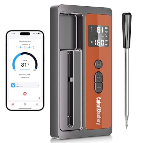 Wireless Meat Thermometer: 500FT Bluetooth Smart Meat Thermometer for Cooking and Grilling, CaloriMastery Digital Food Thermometer with Ultra-Thin Probe for Oven Safe, Kitchen, Smoker, BBQ - Image 1