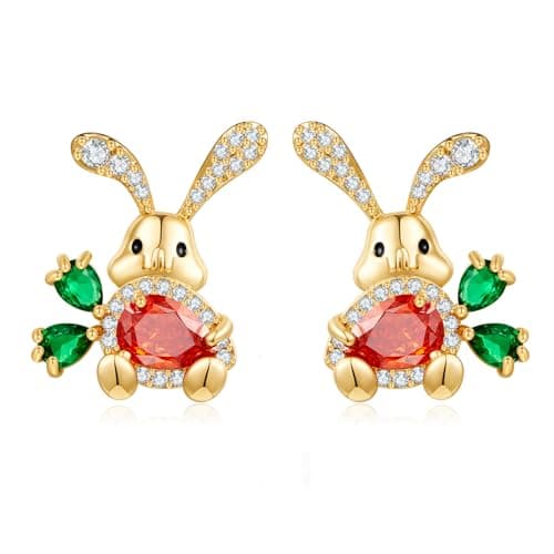 CUFELMU Easter Earrings Rabbit Carrot Stud Earrings Cute Crystal Earring - Image 1