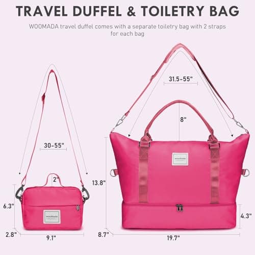 WOOMADA Weekender Overnight Bag for Women, Shoulder Travel Duffel with Shoes Compartment,Gym Bag with Toiletry Bag Large Size(hot pink) - Thumbnail 2
