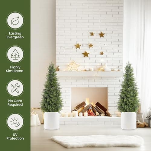 GarveeHome Artificial Cedar Topiary Tree for Christmas Outdoor, 36 in Tall Faux Cedar Trees, Potted Fake Cypress Plant, Artificial Plants Indoor Outdoor for Front Porch Decor, Set of 2 - Thumbnail 3