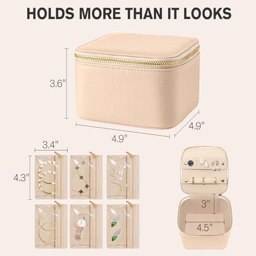 WOOMADA Travel Jewelry Case, Portable Jewelry Box with 6 Velvet Jewelry Zipper Pockets,Gift Idea for Women(beige) - Thumbnail 3