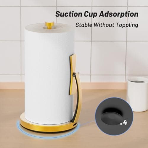 VEHHE Gold Paper Towel Holder Countertop, Spring Activated Arm, Damping - Thumbnail 2