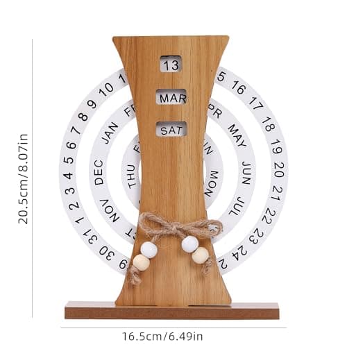 Perpetual Calendar, Wooden Disc Perpetual Desk Calendar, Wooden Disc Calendar, Gift Manual Rotating Wooden Block Calendar for Home Office Desk Date Week Month - Thumbnail 3