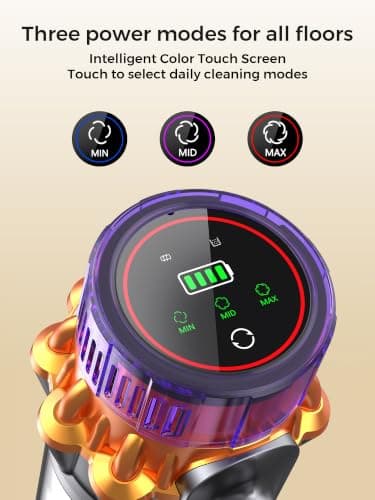 Cordless Vacuum Cleaner, 600W/55Kpa 70mins Stick Vacuum with Anti-Tangle Brush&Touch Screen,6-in-1 Vacuum Cleaners for Home,Hardwood Floors,Pet Hair,Carpet - Thumbnail 4