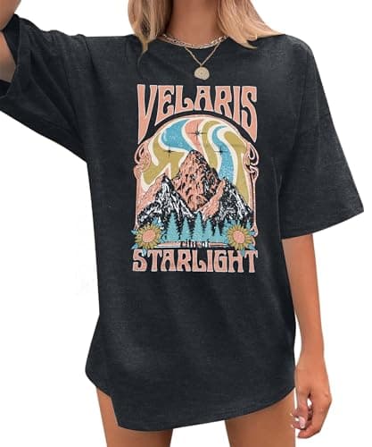 Acotar Velaris Shirts Women Oversized City of Starlight Shirt Book Fan Gift Casual Short Sleeve Tee Black - Image 1