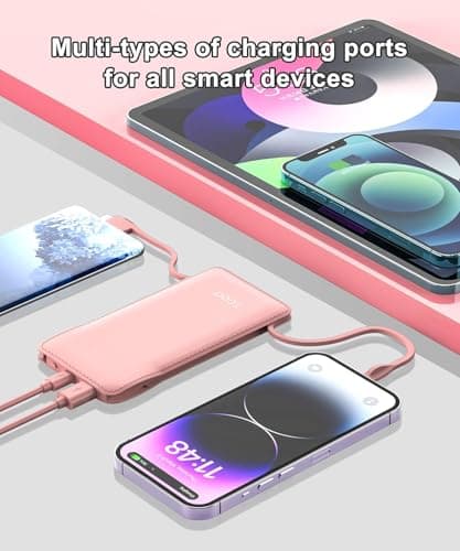 TG90° 10000mah Portable Charger Power Bank with Built-in Cables(No AC Plug),Travel Essentials Battery Pack with Cords Portable Phone Charger Compatible with iPhone and Android Smart Devices - Thumbnail 2